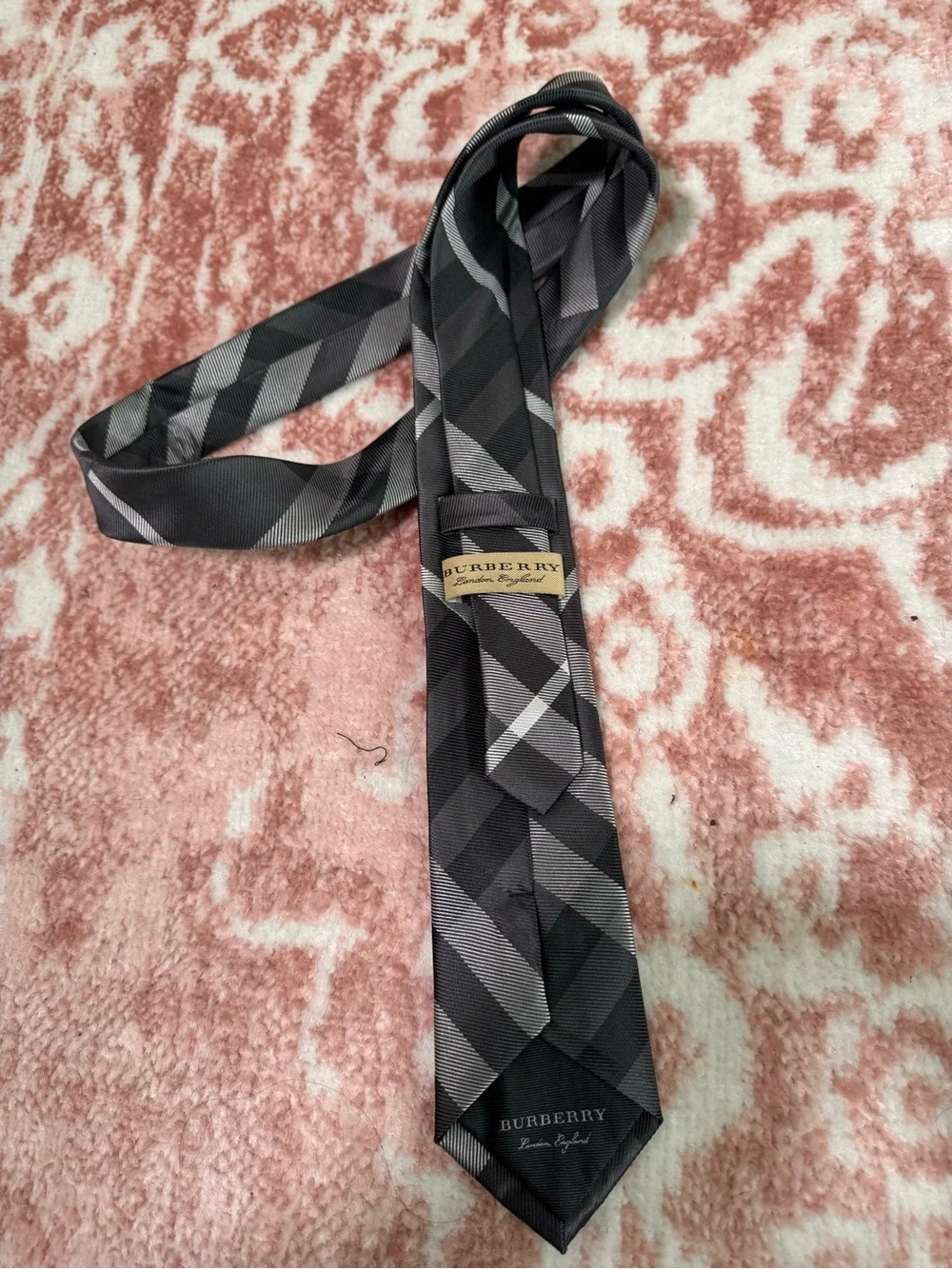 Burberry Black and Gray Plaid Silk Tie